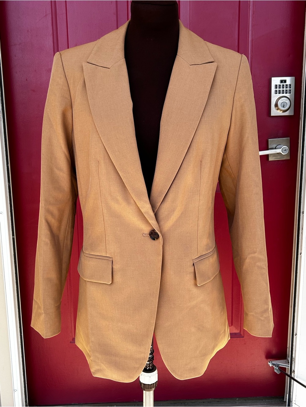 BANANA REPUBLIC s4 ‘Sculpted Stretch’ Camel Single-Button Blazer-lined-looks NEW
